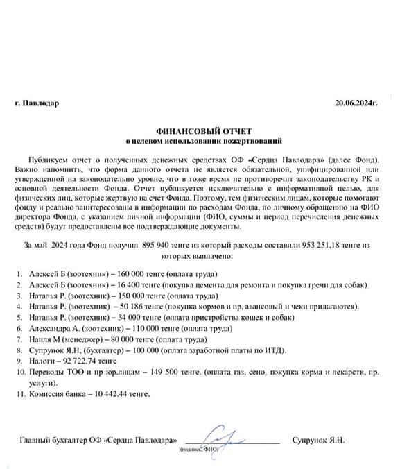 Финансовый отчёт — май 2024