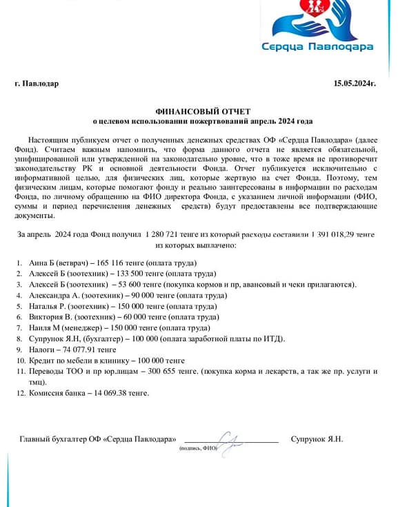 Финансовый отчёт — апрель 2024